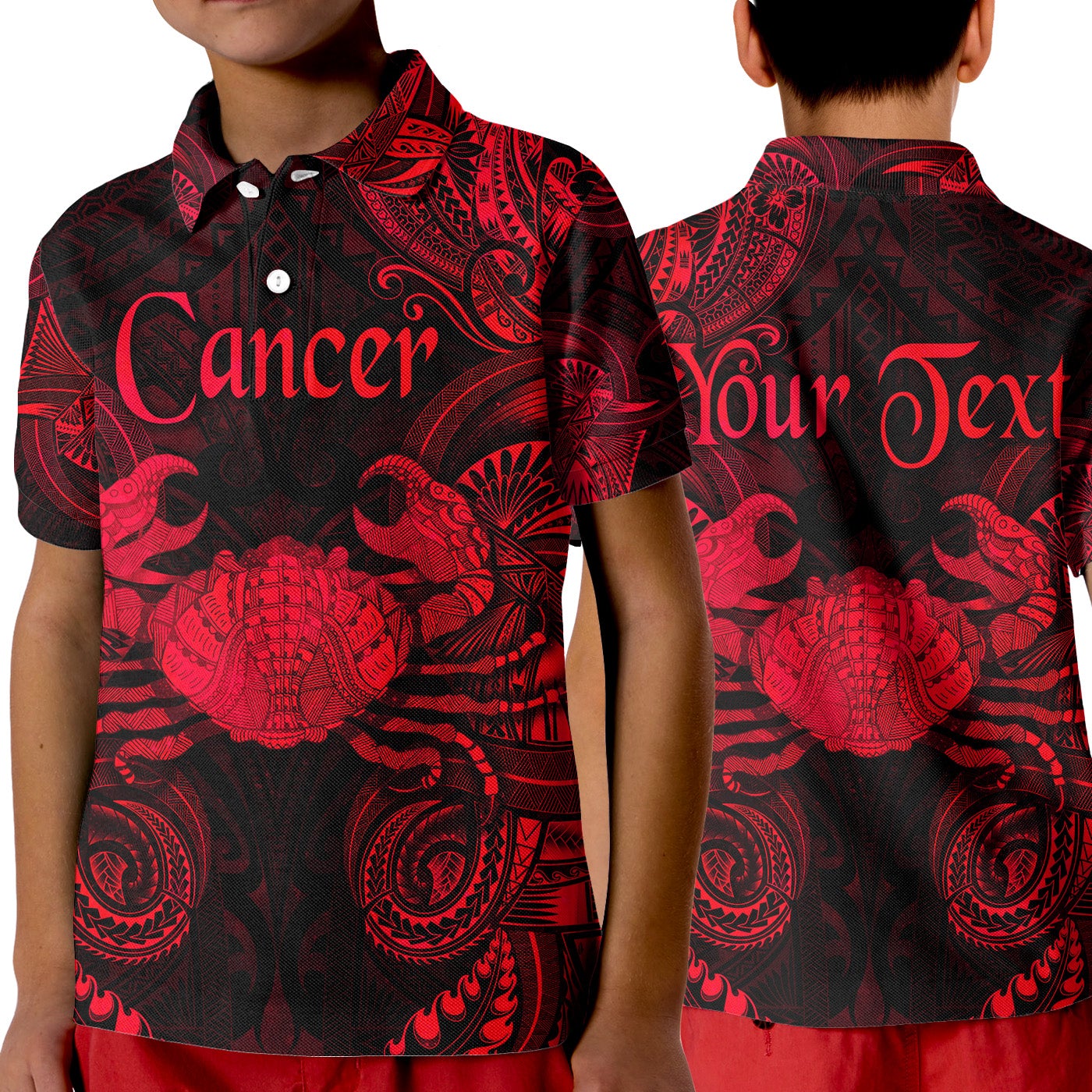 Custom Cancer Zodiac Polynesian Polo Shirt KID Unique Style Red LT8 - Wonder Print Shop