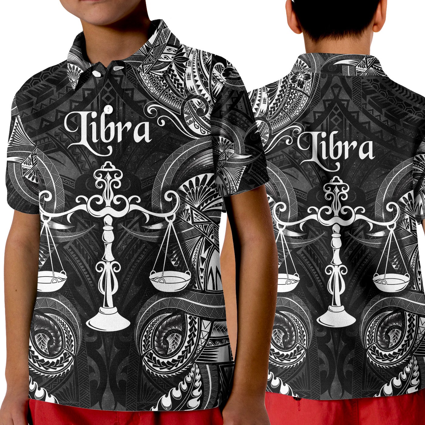 Libra Zodiac Polynesian Polo Shirt KID Unique Style Black LT8 - Wonder Print Shop