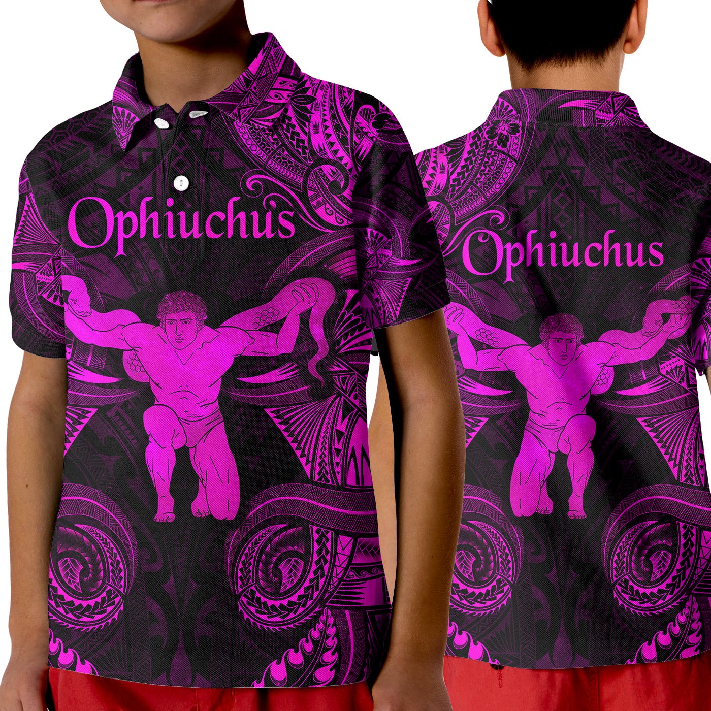 Ophiuchus Zodiac Polynesian Polo Shirt KID Unique Style Pink LT8 - Wonder Print Shop