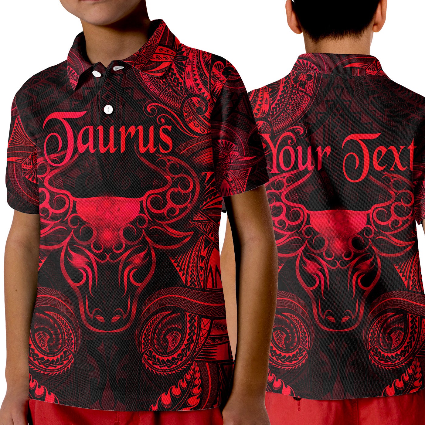 Custom Taurus Zodiac Polynesian Polo Shirt KID Unique Style Red LT8 - Wonder Print Shop