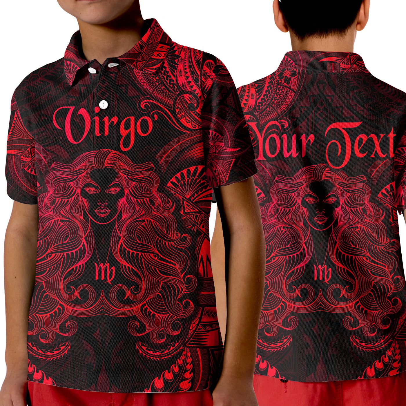 Custom Virgo Zodiac Polynesian Polo Shirt KID Unique Style Red LT8 - Wonder Print Shop