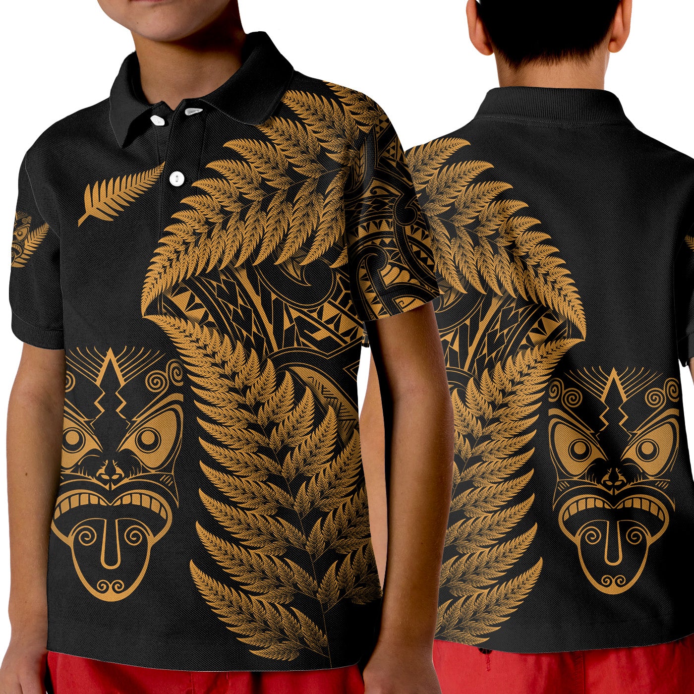 New Zealand Haka Rugby Maori Polo Shirt KID Silver Fern Vibes Gold LT8 - Wonder Print Shop