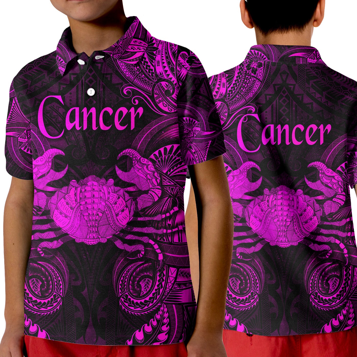 Cancer Zodiac Polynesian Polo Shirt KID Unique Style Pink LT8 - Wonder Print Shop