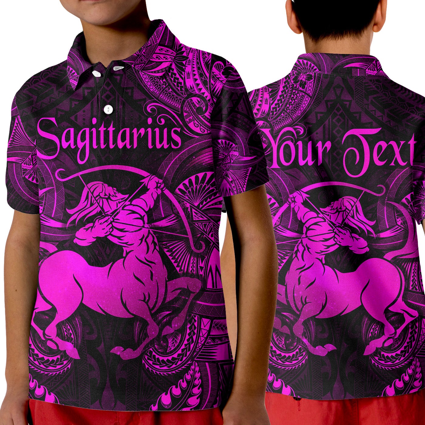 Custom Sagittarius Zodiac Polynesian Polo Shirt KID Unique Style Pink LT8 - Wonder Print Shop