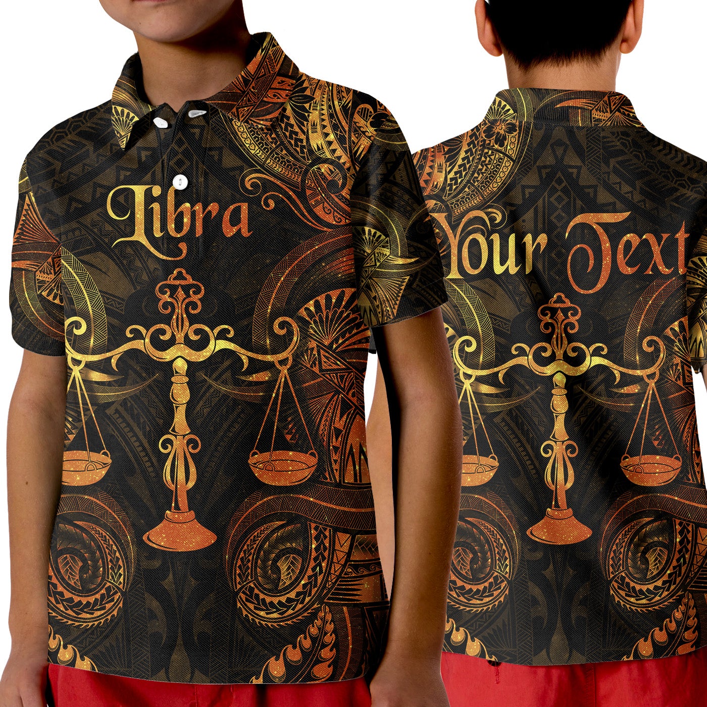 Custom Libra Zodiac Polynesian Polo Shirt KID Unique Style Gold LT8 - Wonder Print Shop