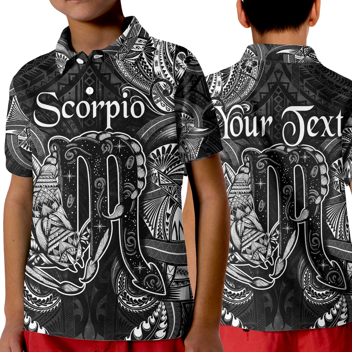 Custom Scorpio Zodiac Polynesian Polo Shirt KID Unique Style Black LT8 - Wonder Print Shop