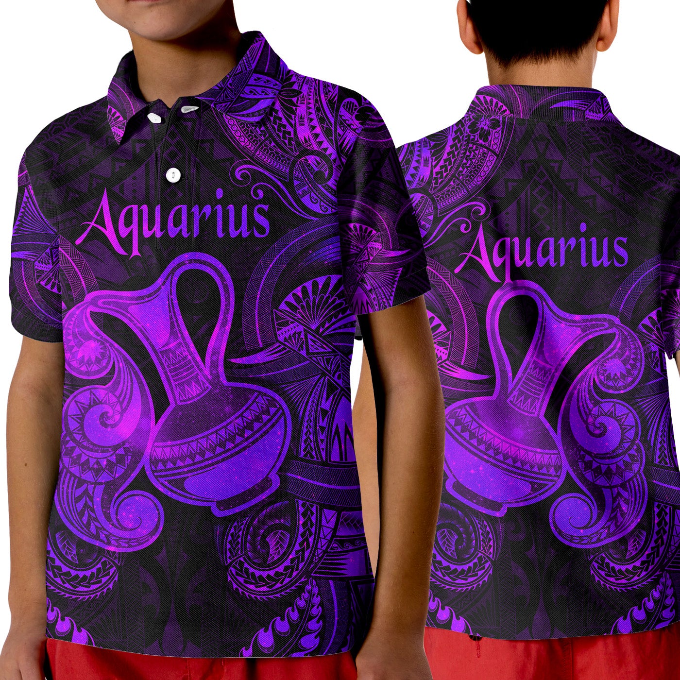 Aquarius Zodiac Polynesian Polo Shirt KID Unique Style Purple LT8 - Wonder Print Shop