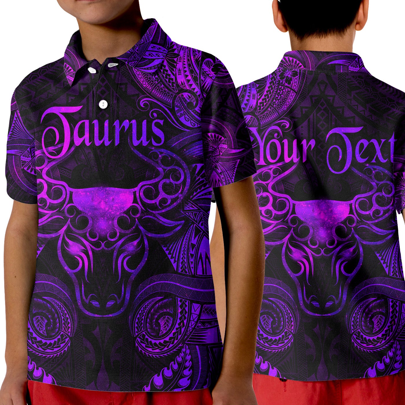 Custom Taurus Zodiac Polynesian Polo Shirt KID Unique Style Purple LT8 - Wonder Print Shop