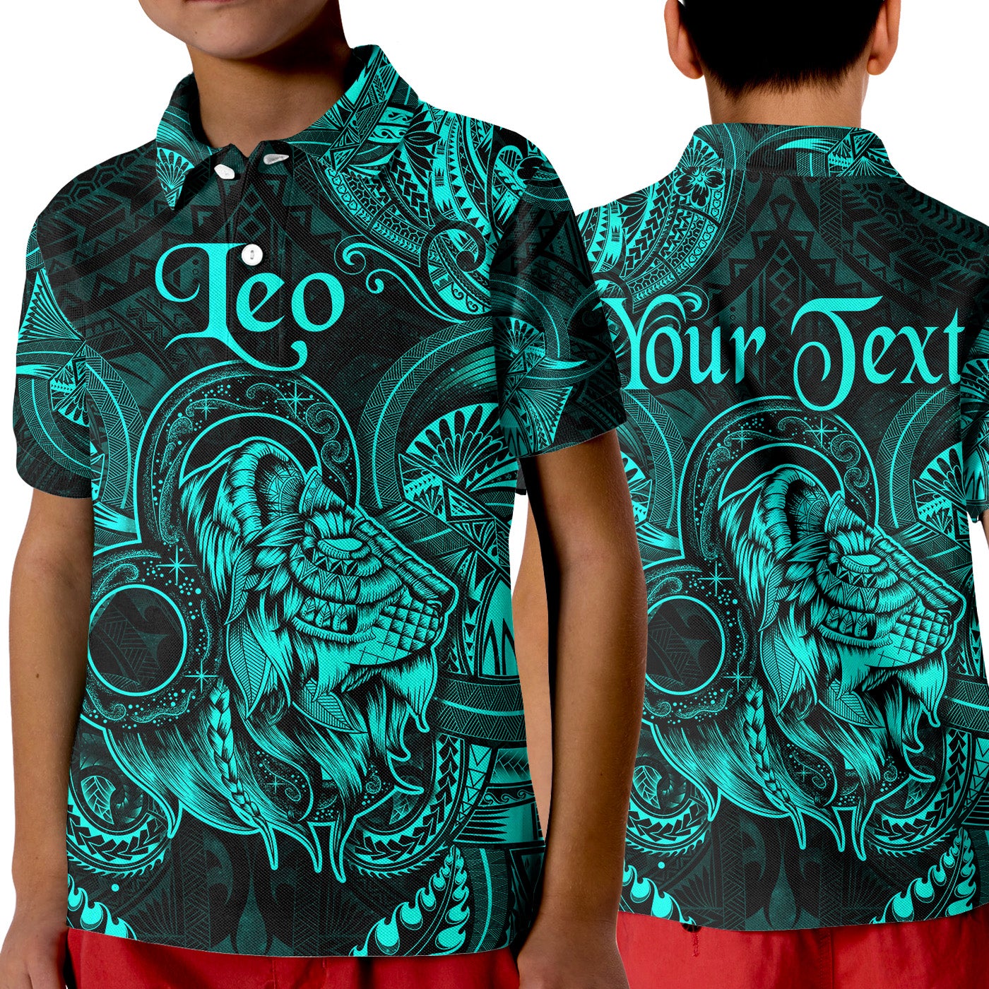 Custom Leo Zodiac Polynesian Polo Shirt KID Unique Style Turquoise LT8 - Wonder Print Shop