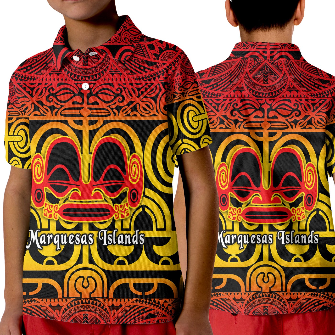 Marquesas Islands Polo Shirt KID Marquesan Tattoo Simple Style Gradient Red LT8 - Wonder Print Shop