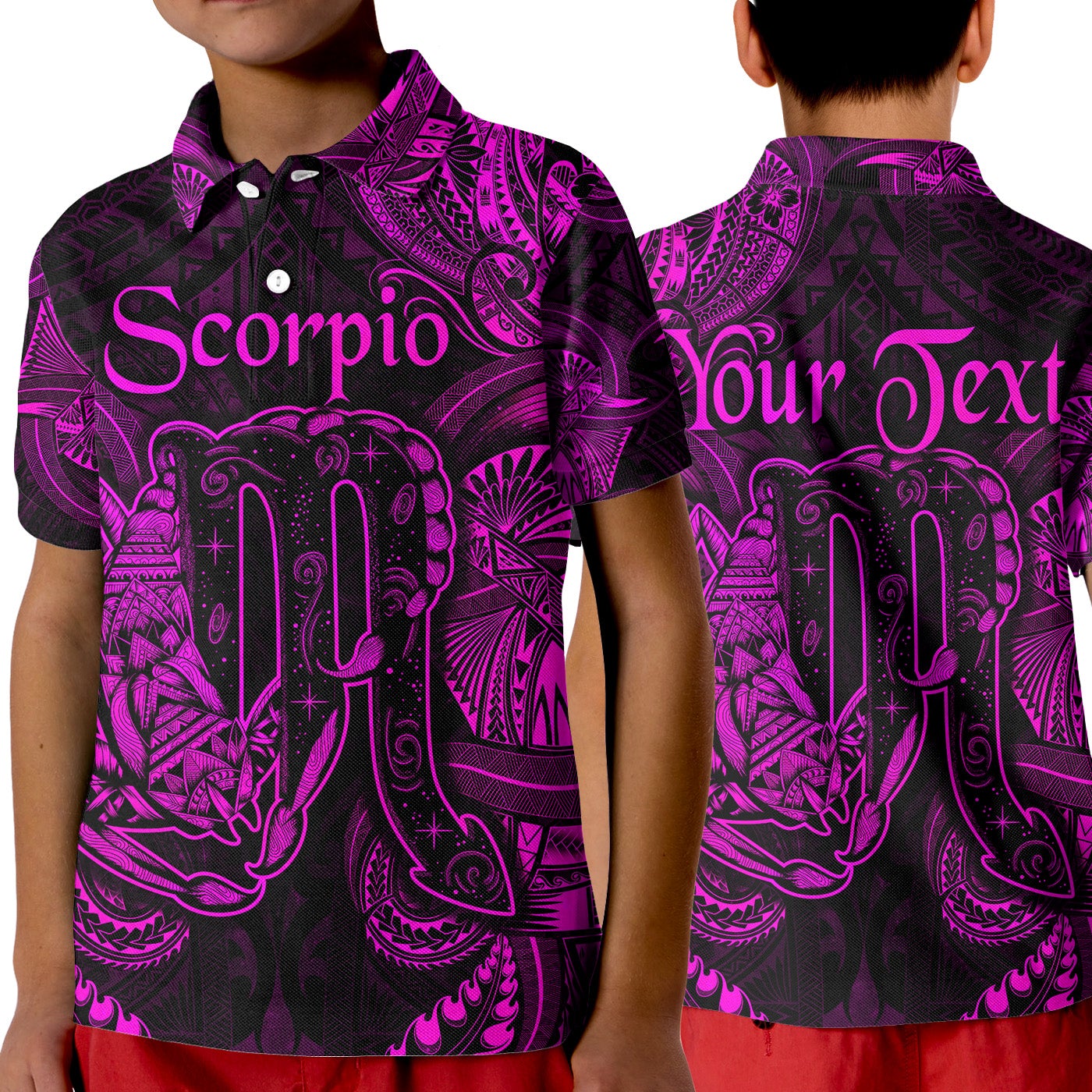 Custom Scorpio Zodiac Polynesian Polo Shirt KID Unique Style Pink LT8 - Wonder Print Shop