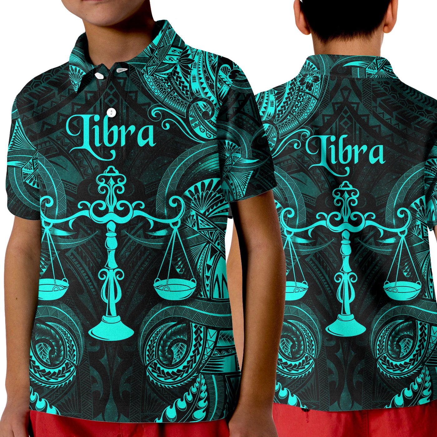 Libra Zodiac Polynesian Polo Shirt KID Unique Style Turquoise LT8 - Wonder Print Shop