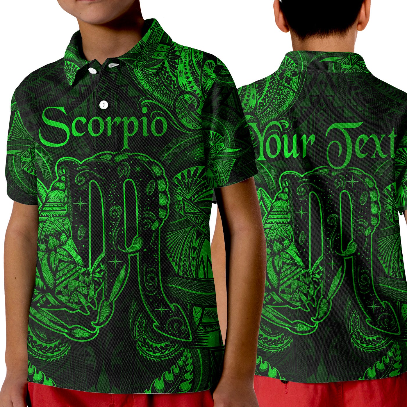 Custom Scorpio Zodiac Polynesian Polo Shirt KID Unique Style Green LT8 - Wonder Print Shop