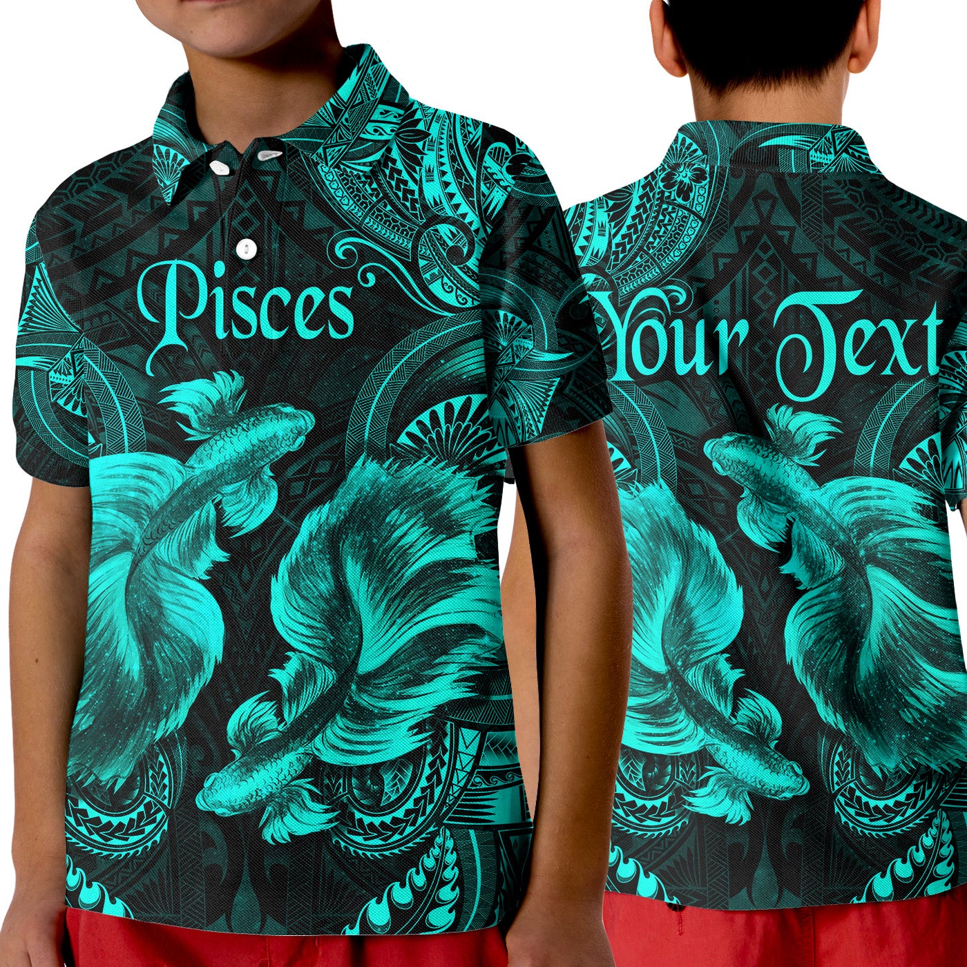 Custom Pisces Zodiac Polynesian Polo Shirt KID Unique Style Turquoise LT8 - Wonder Print Shop