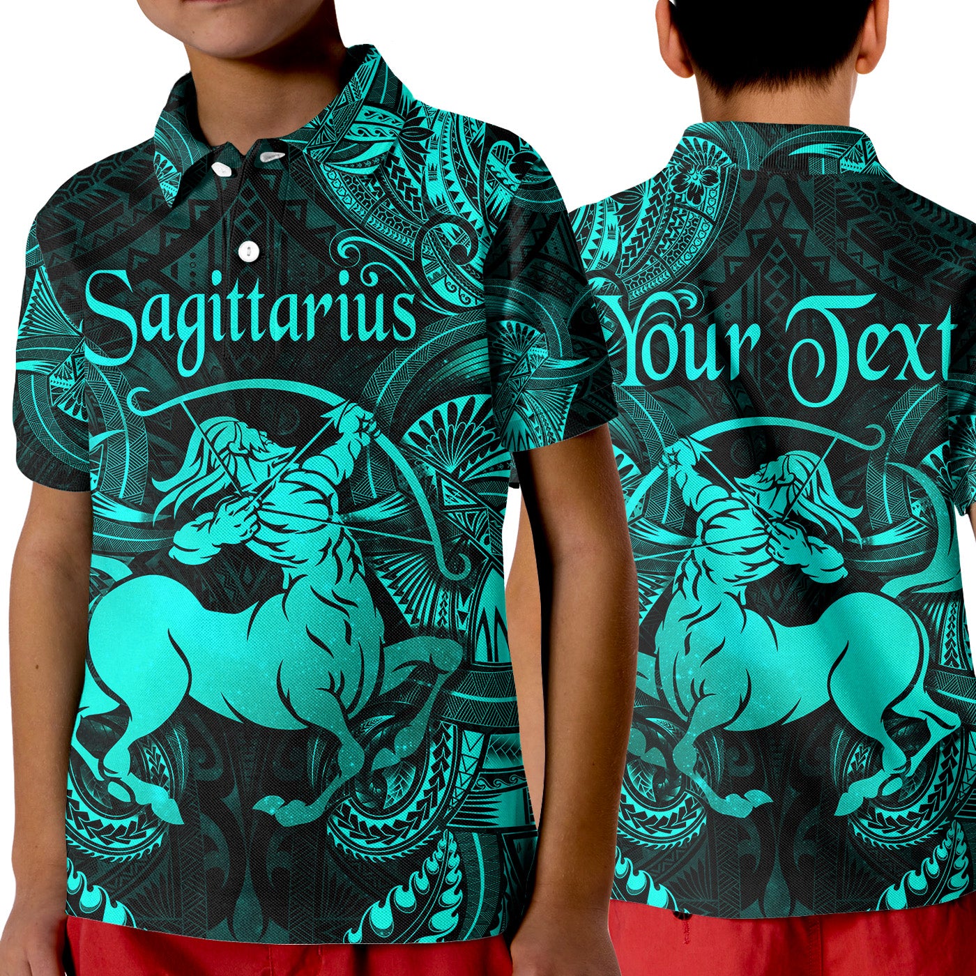 Custom Sagittarius Zodiac Polynesian Polo Shirt KID Unique Style Turquoise LT8 - Wonder Print Shop