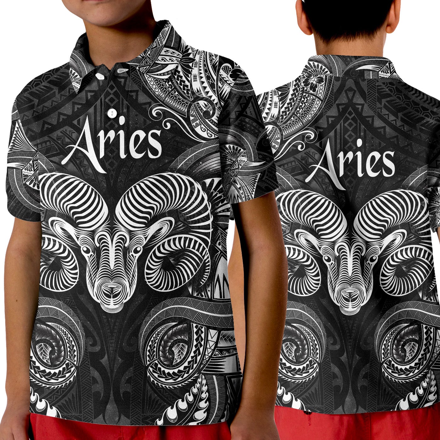 Aries Zodiac Polynesian Polo Shirt KID Unique Style Black LT8 - Wonder Print Shop