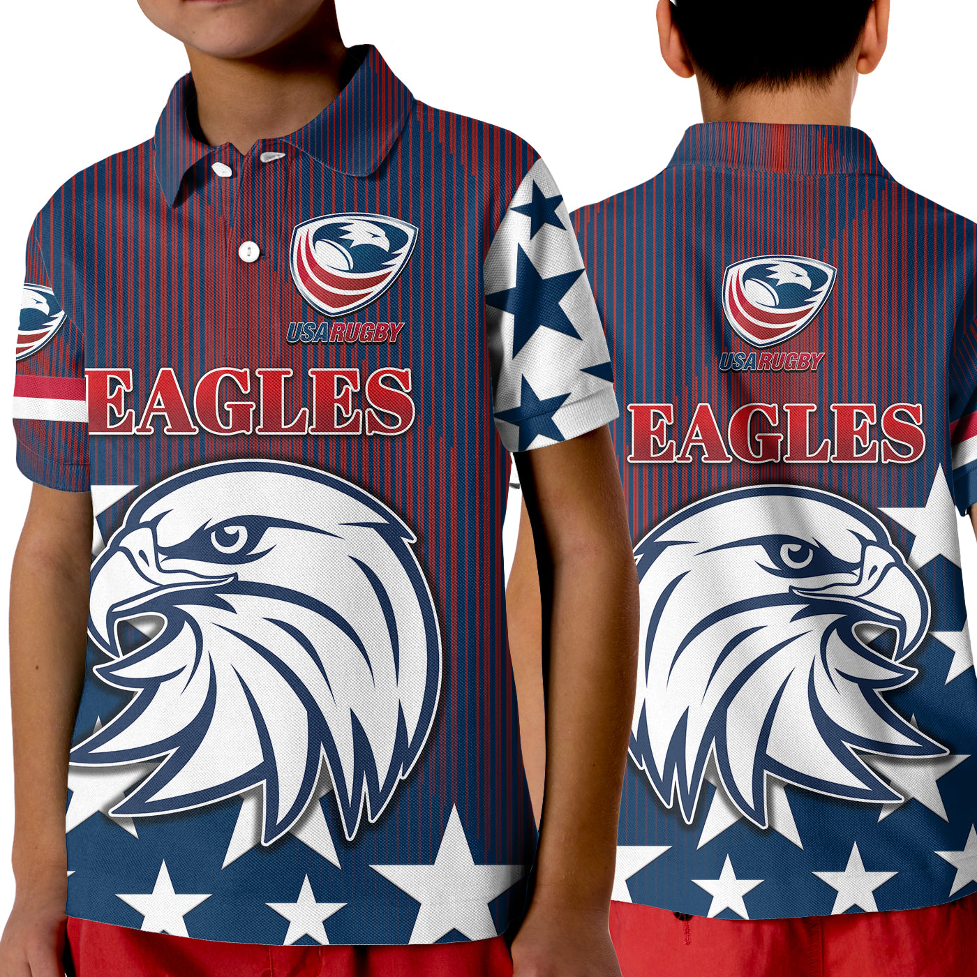 USA Rugby Polo Shirt KID Original Vibes Blue LT8 - Wonder Print Shop