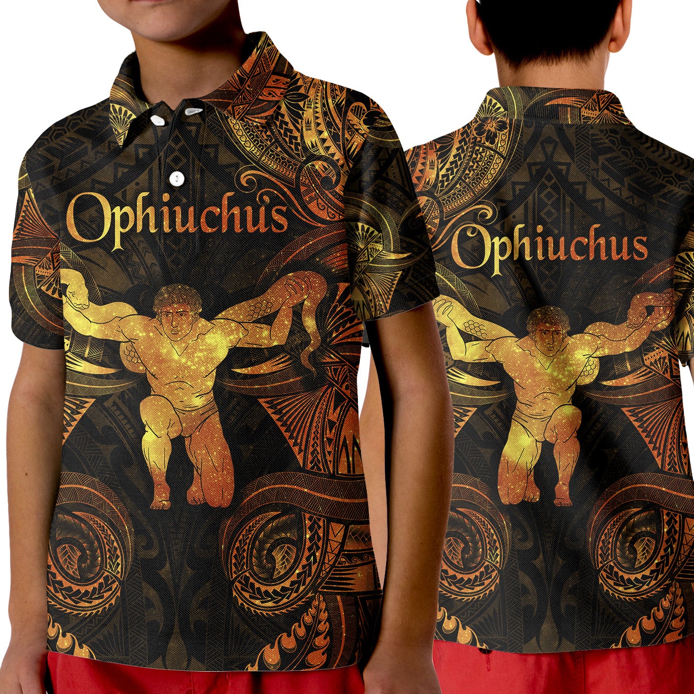 Ophiuchus Zodiac Polynesian Polo Shirt KID Unique Style Gold LT8 - Wonder Print Shop