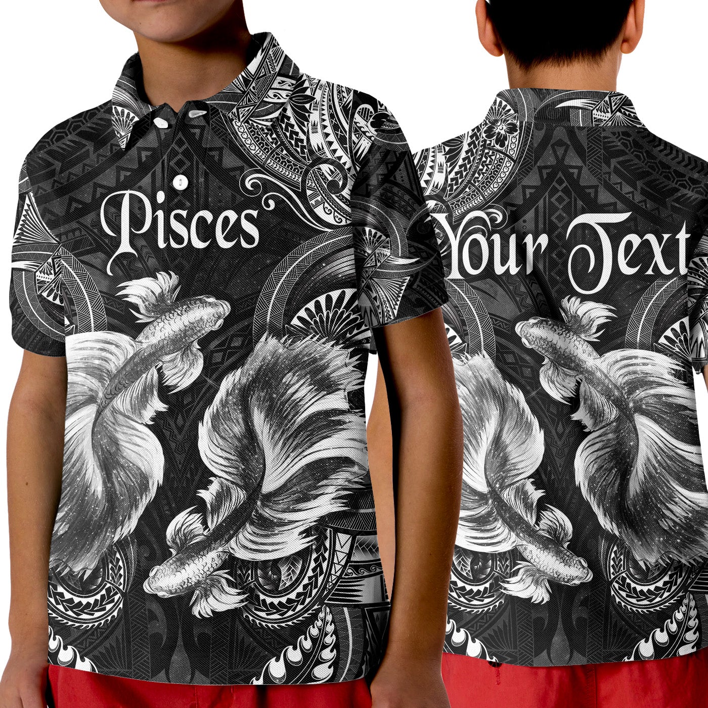 Custom Pisces Zodiac Polynesian Polo Shirt KID Unique Style Black LT8 - Wonder Print Shop