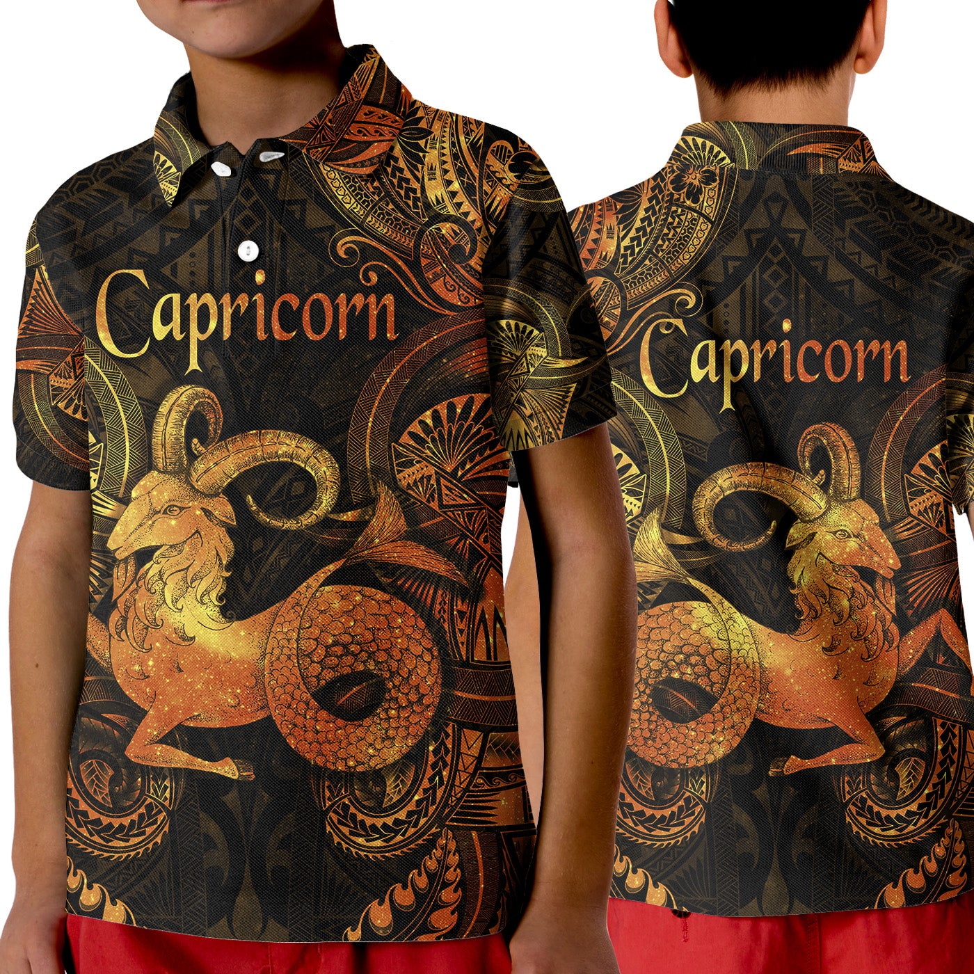 Capricorn Zodiac Polynesian Polo Shirt KID Unique Style Gold LT8 - Wonder Print Shop