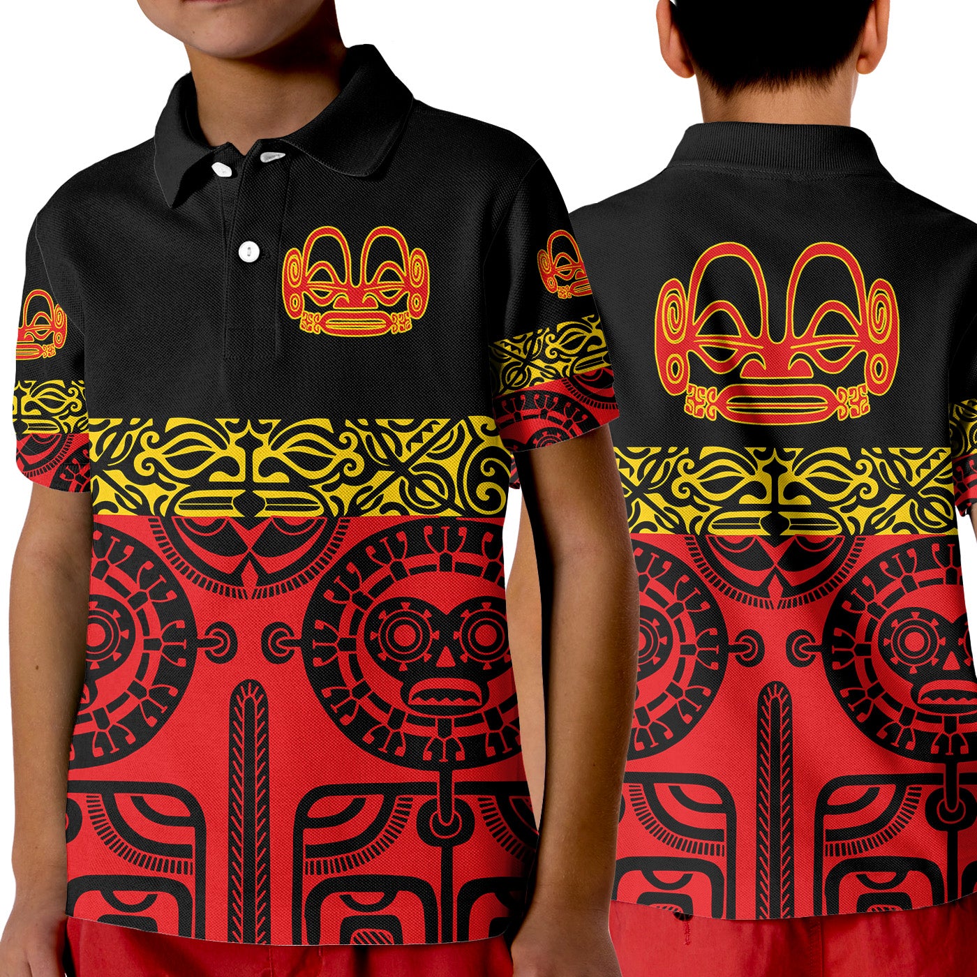 Marquesas Islands Polo Shirt KID Marquesan Tattoo Special Style Red LT8 - Wonder Print Shop