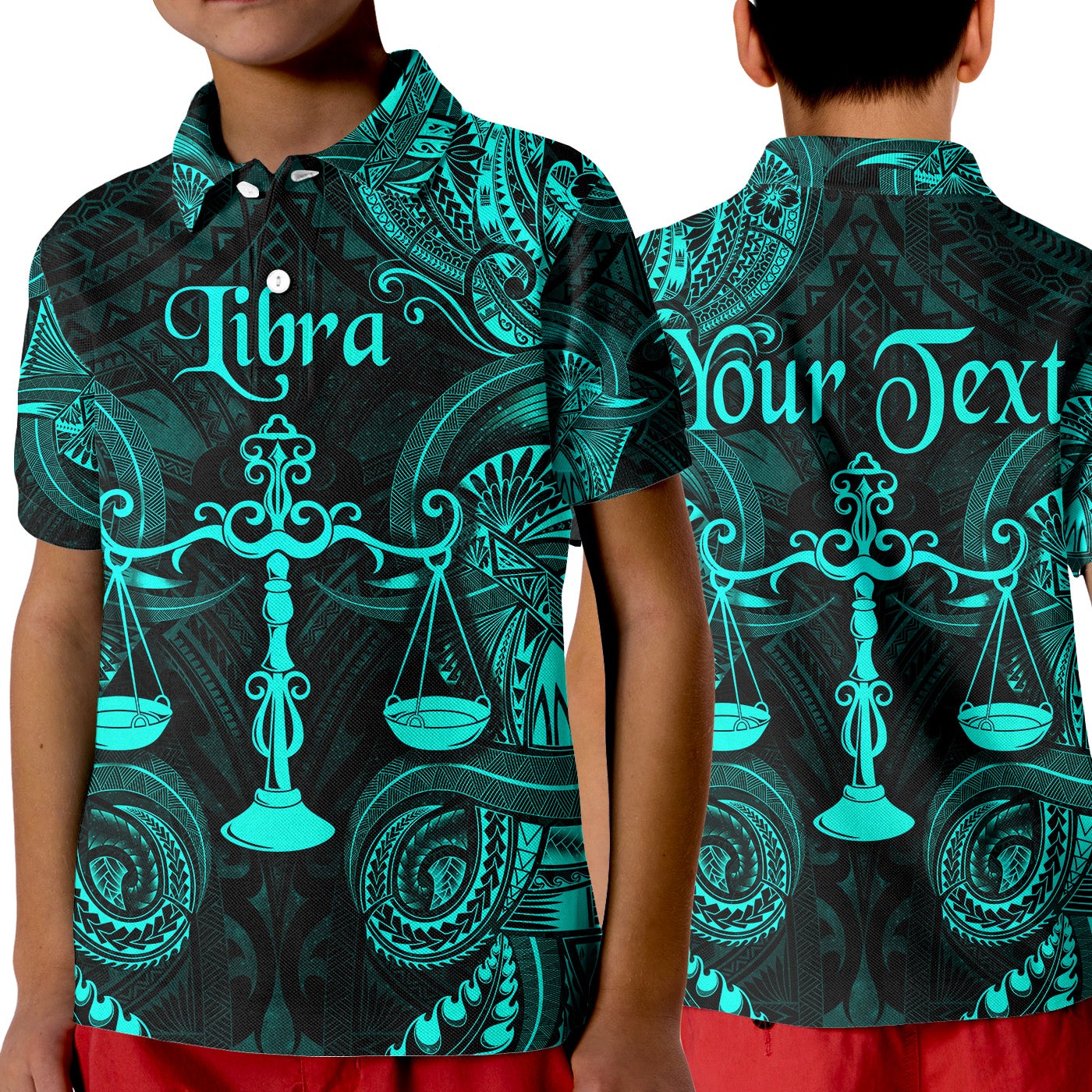 Custom Libra Zodiac Polynesian Polo Shirt KID Unique Style Turquoise LT8 - Wonder Print Shop