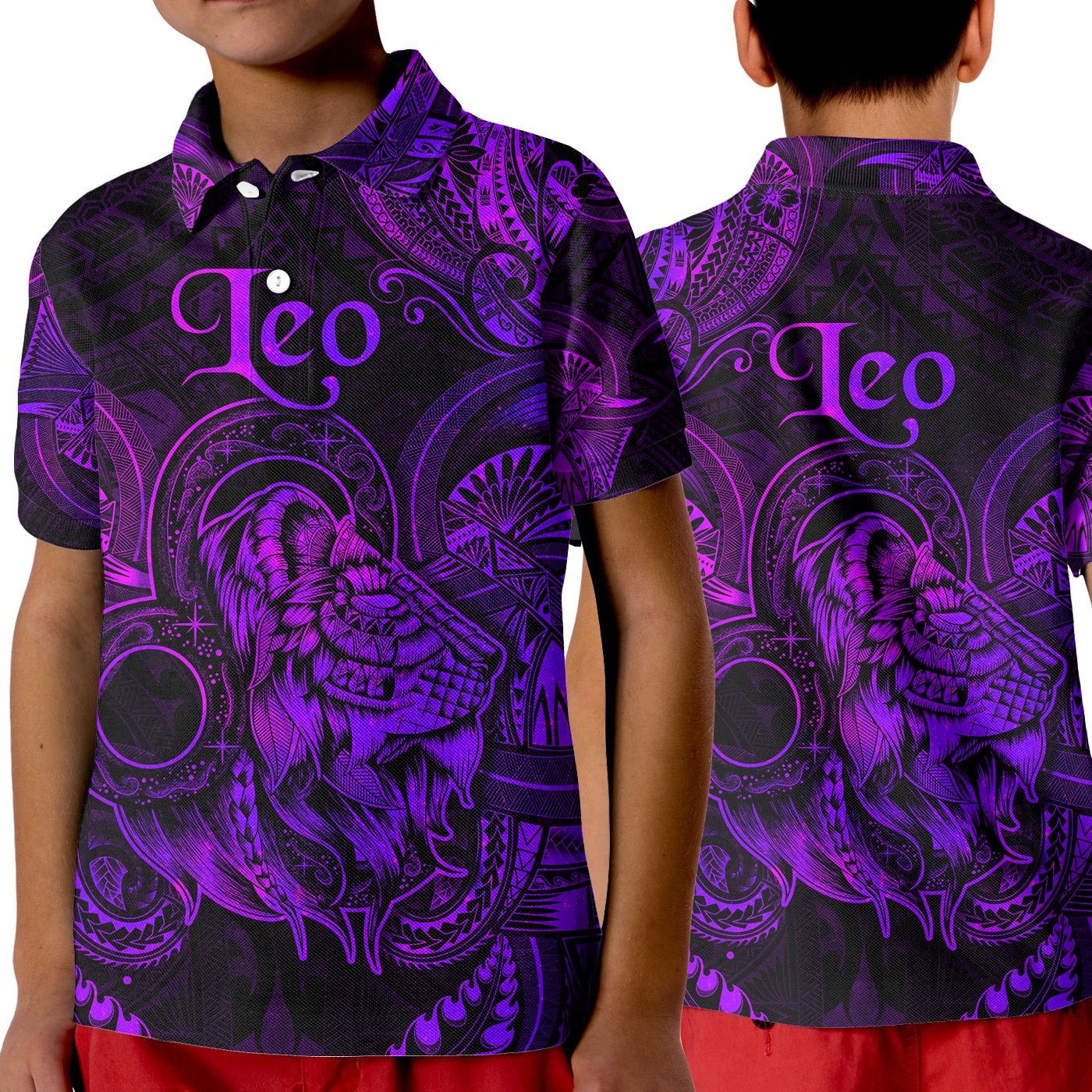 Leo Zodiac Polynesian Polo Shirt KID Unique Style Purple LT8 - Wonder Print Shop