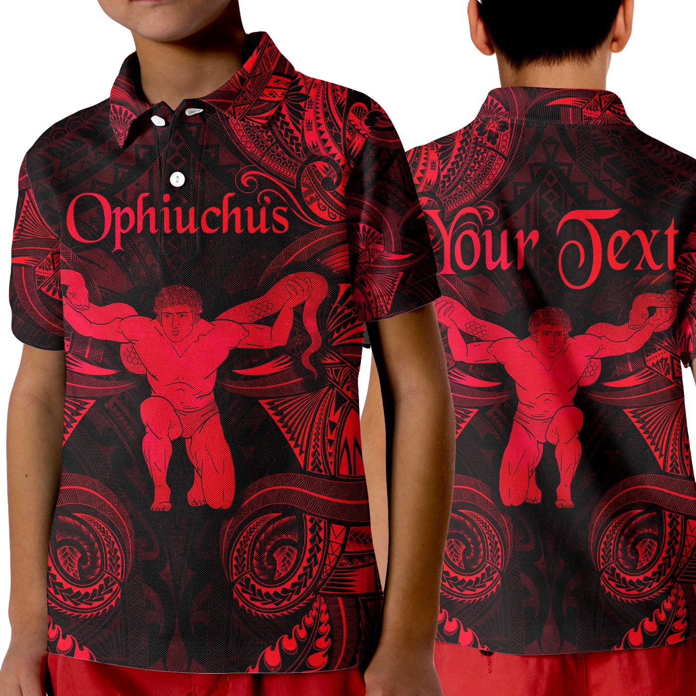 Custom Ophiuchus Zodiac Polynesian Polo Shirt KID Unique Style Red LT8 - Wonder Print Shop