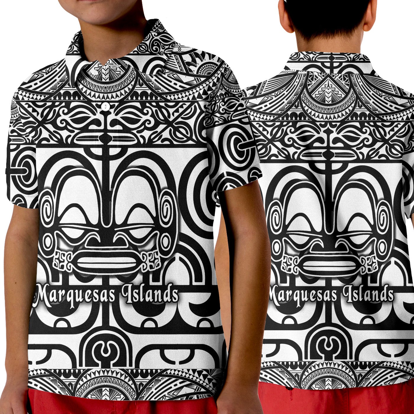 Marquesas Islands Polo Shirt KID Marquesan Tattoo Simple Style Black LT8 - Wonder Print Shop