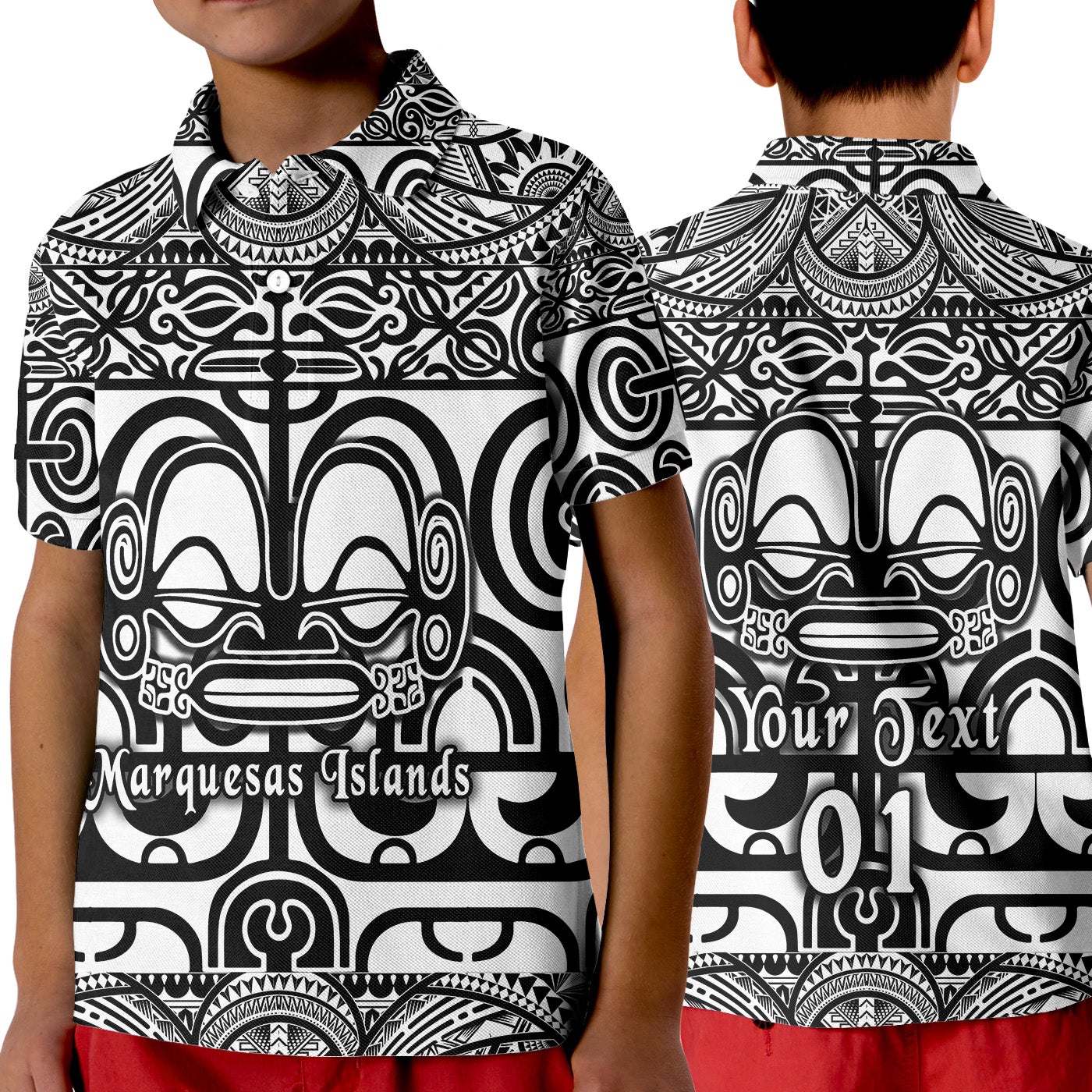 Custom Marquesas Islands Polo Shirt KID Marquesan Tattoo Simple Style Black LT8 - Wonder Print Shop