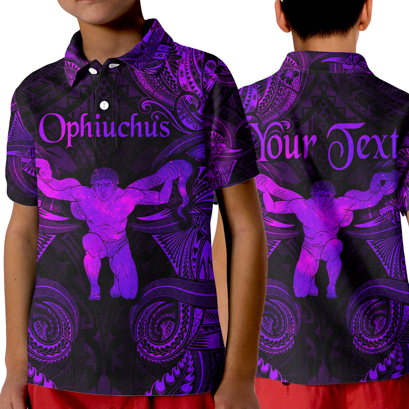 Custom Ophiuchus Zodiac Polynesian Polo Shirt KID Unique Style Purple LT8 - Wonder Print Shop