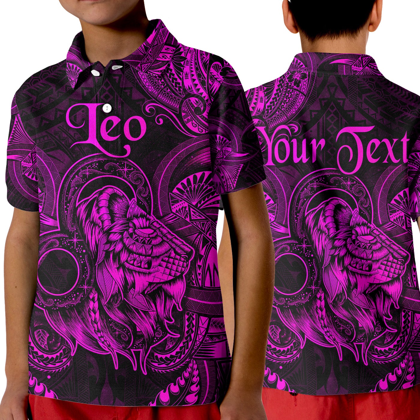 Custom Leo Zodiac Polynesian Polo Shirt KID Unique Style Pink LT8 - Wonder Print Shop