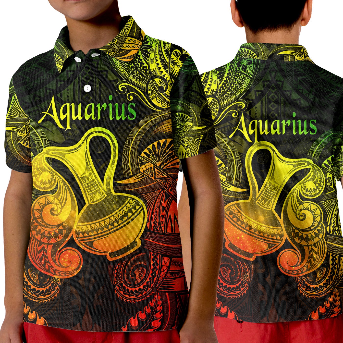 Aquarius Zodiac Polynesian Polo Shirt KID Unique Style Reggae LT8 - Wonder Print Shop