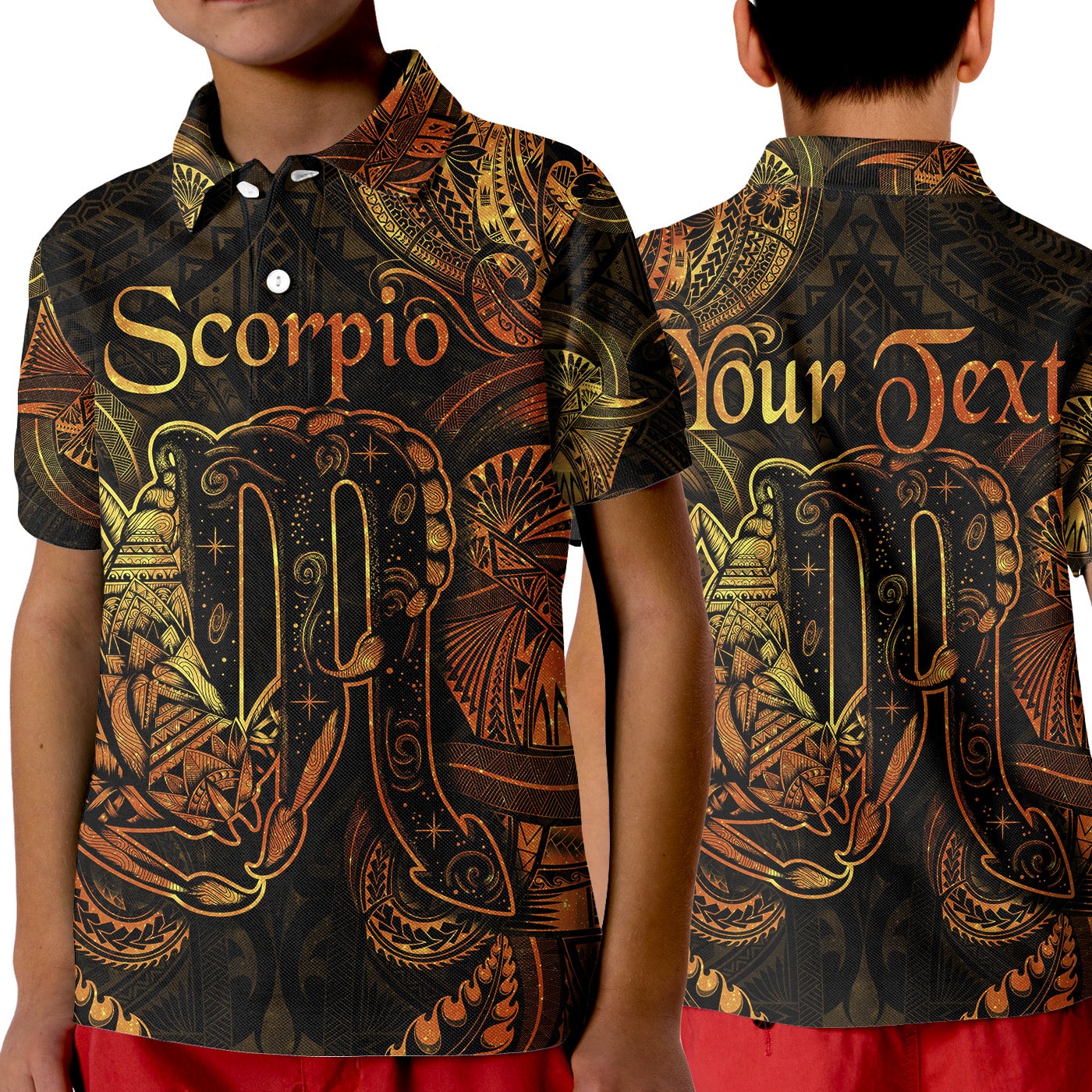 Custom Scorpio Zodiac Polynesian Polo Shirt KID Unique Style Gold LT8 - Wonder Print Shop