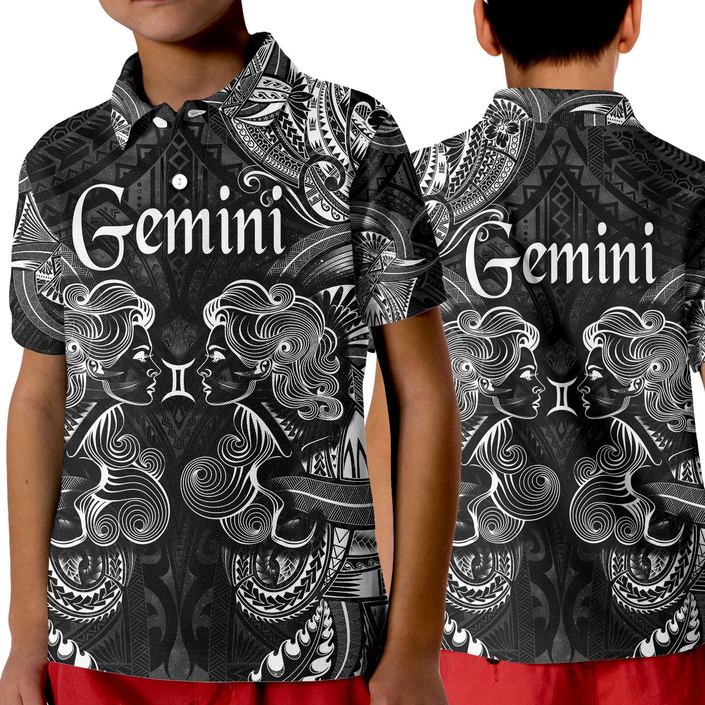 Gemini Zodiac Polynesian Polo Shirt KID Unique Style Black LT8 - Wonder Print Shop