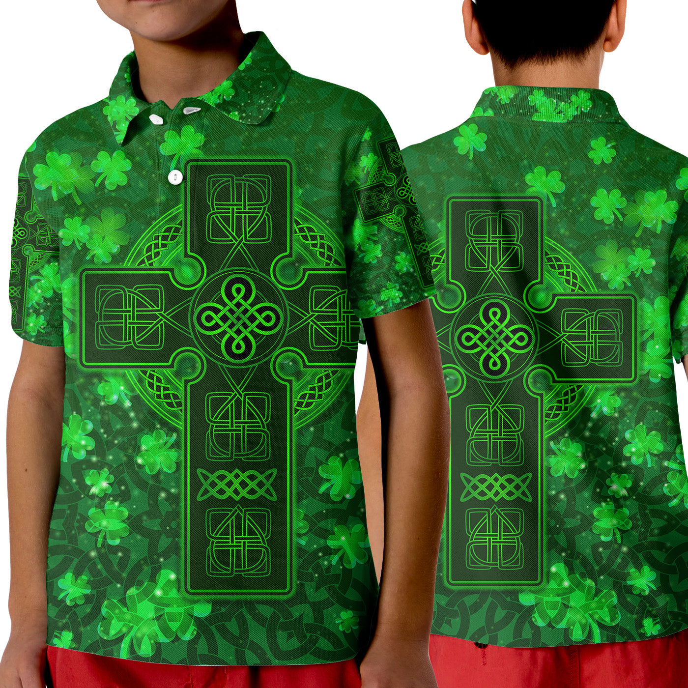 Celtic Cross Polo Shirt KID With Shamrock Simple Style LT8 - Wonder Print Shop