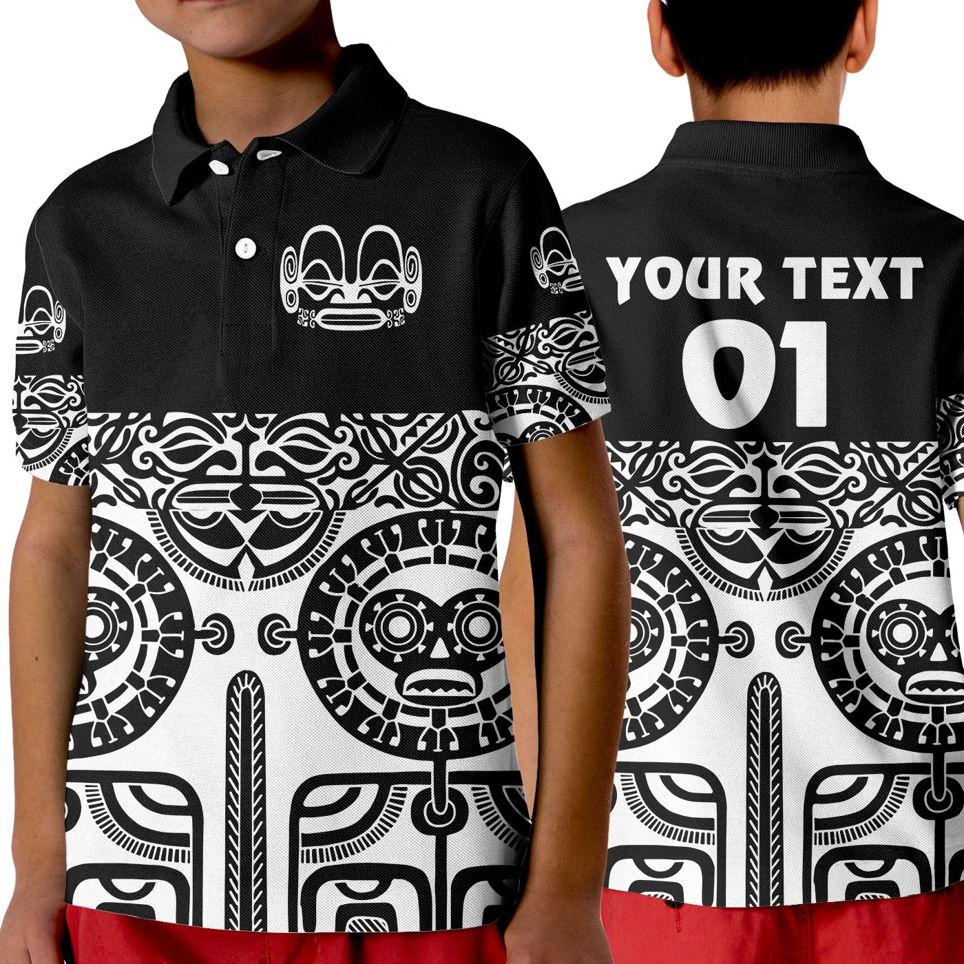 Custom Marquesas Islands Polo Shirt KID Marquesan Tattoo Special Style Black LT8 - Wonder Print Shop