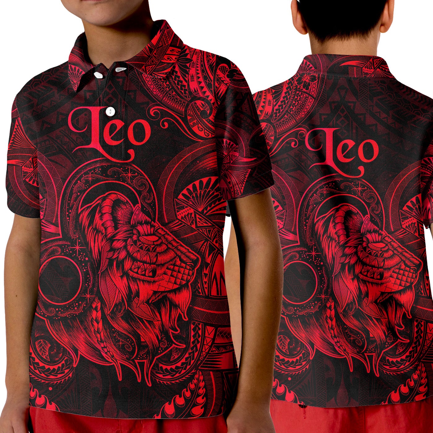 Leo Zodiac Polynesian Polo Shirt KID Unique Style Red LT8 - Wonder Print Shop