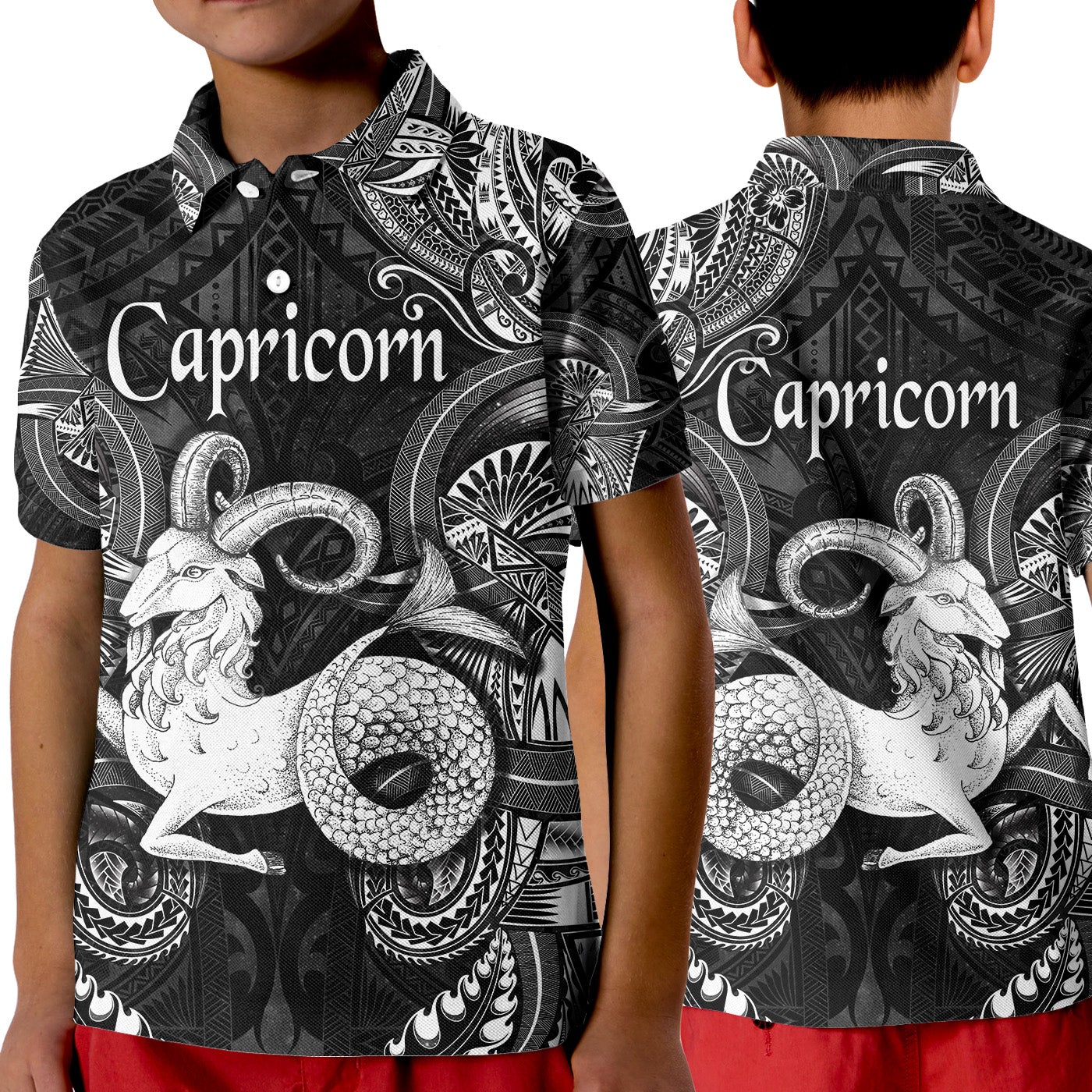 Capricorn Zodiac Polynesian Polo Shirt KID Unique Style Black LT8 - Wonder Print Shop