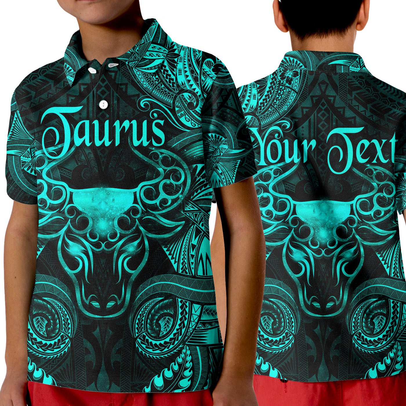 Custom Taurus Zodiac Polynesian Polo Shirt KID Unique Style Turquoise LT8 - Wonder Print Shop