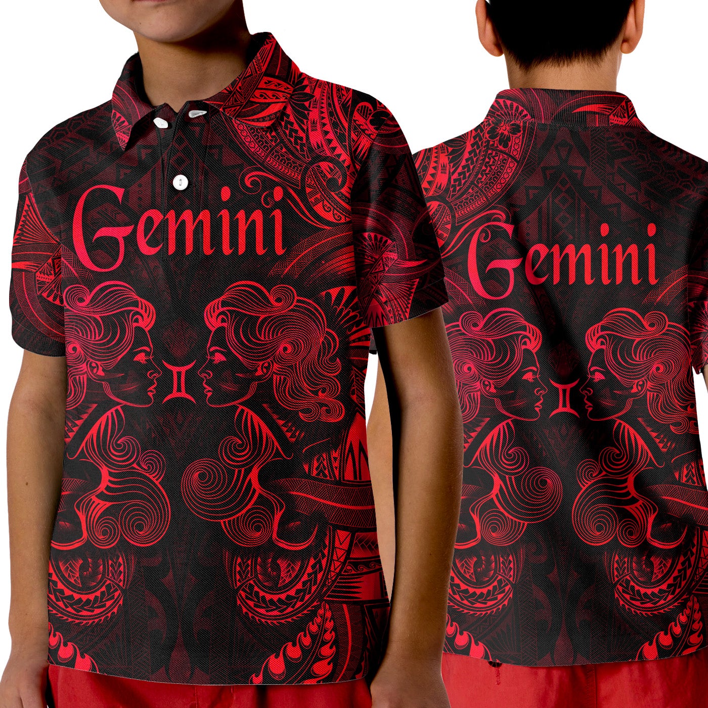 Gemini Zodiac Polynesian Polo Shirt KID Unique Style Red LT8 - Wonder Print Shop