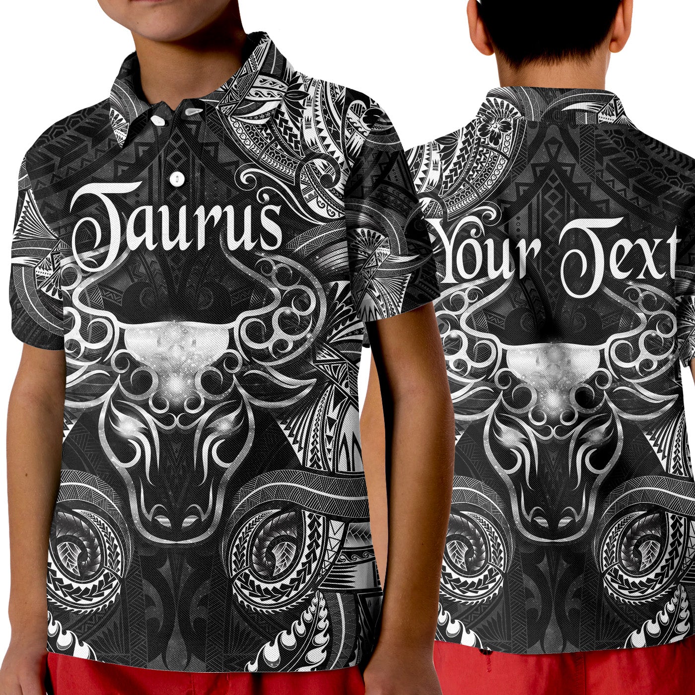 Custom Taurus Zodiac Polynesian Polo Shirt KID Unique Style Black LT8 - Wonder Print Shop