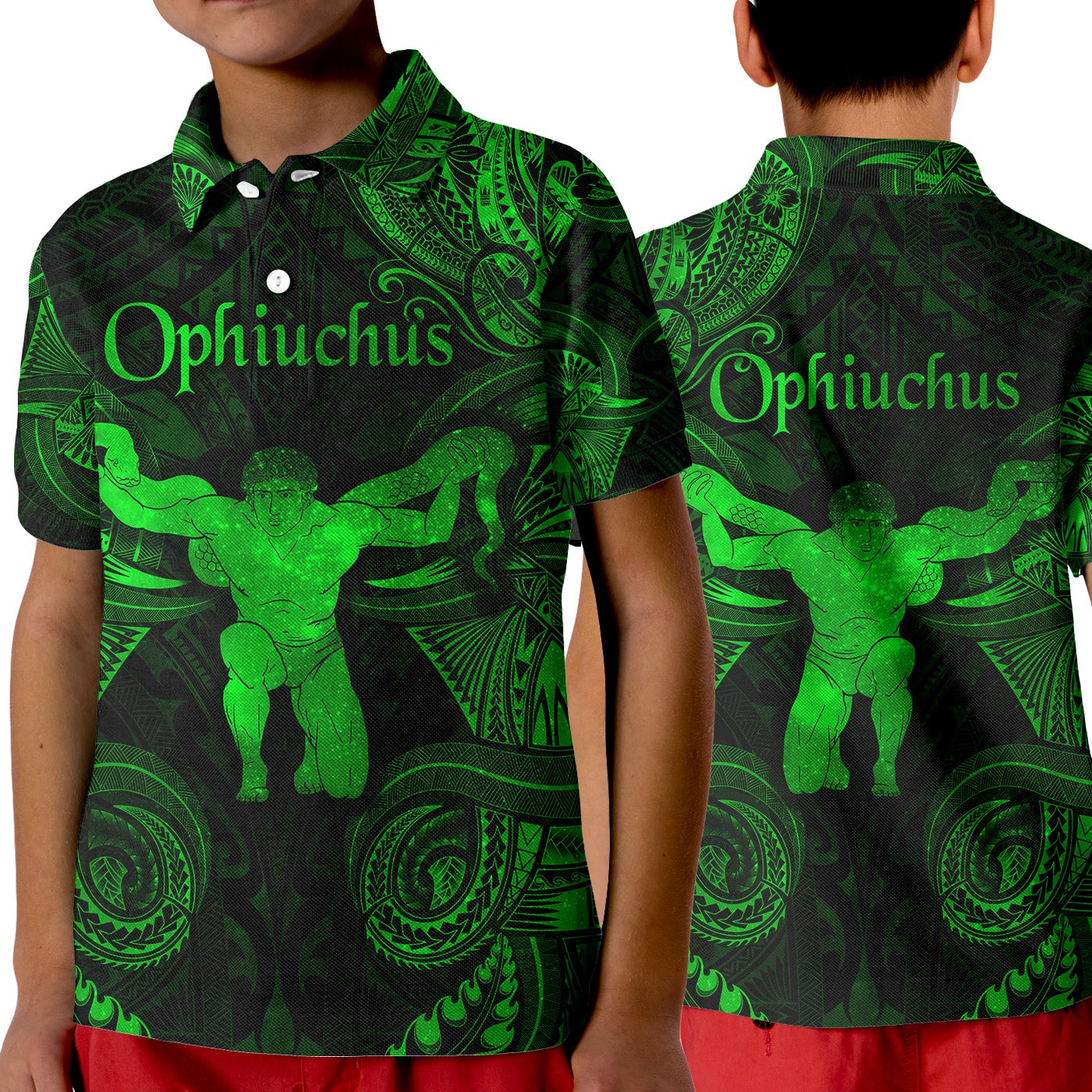 Ophiuchus Zodiac Polynesian Polo Shirt KID Unique Style Green LT8 - Wonder Print Shop