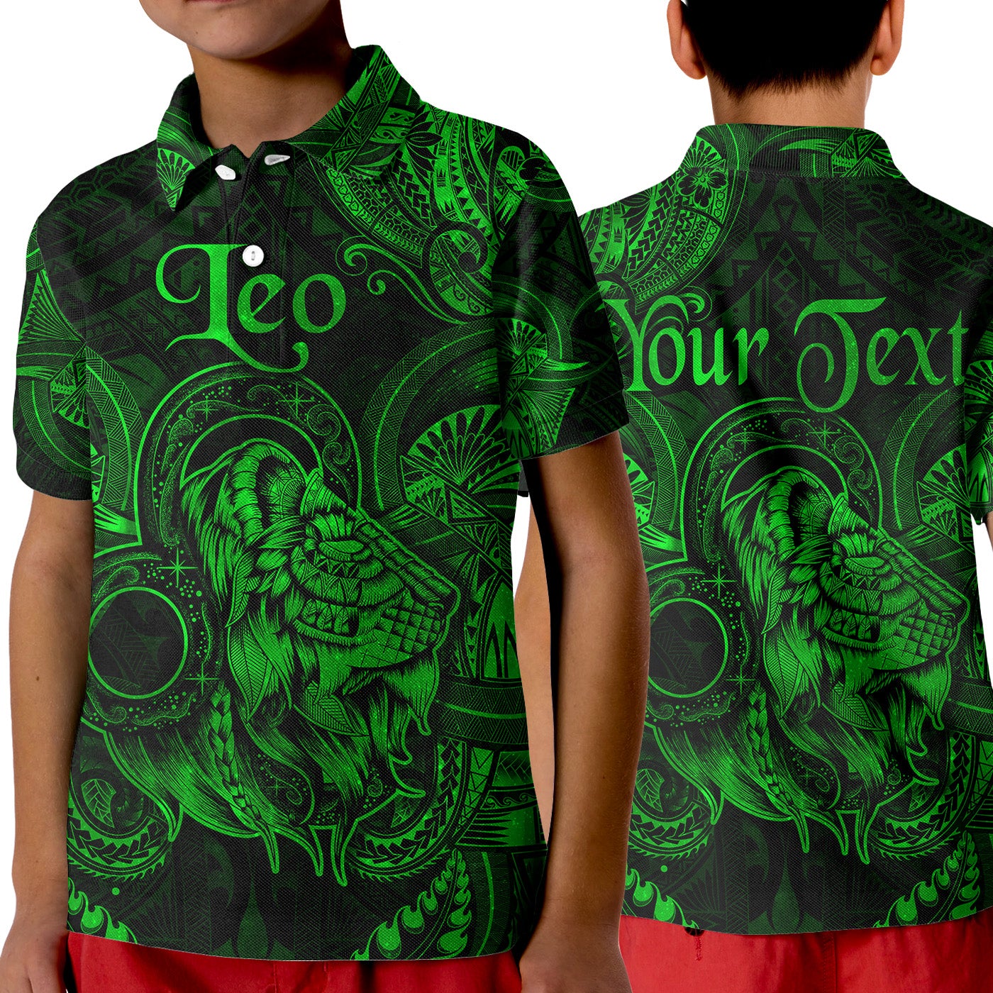 Custom Leo Zodiac Polynesian Polo Shirt KID Unique Style Green LT8 - Wonder Print Shop