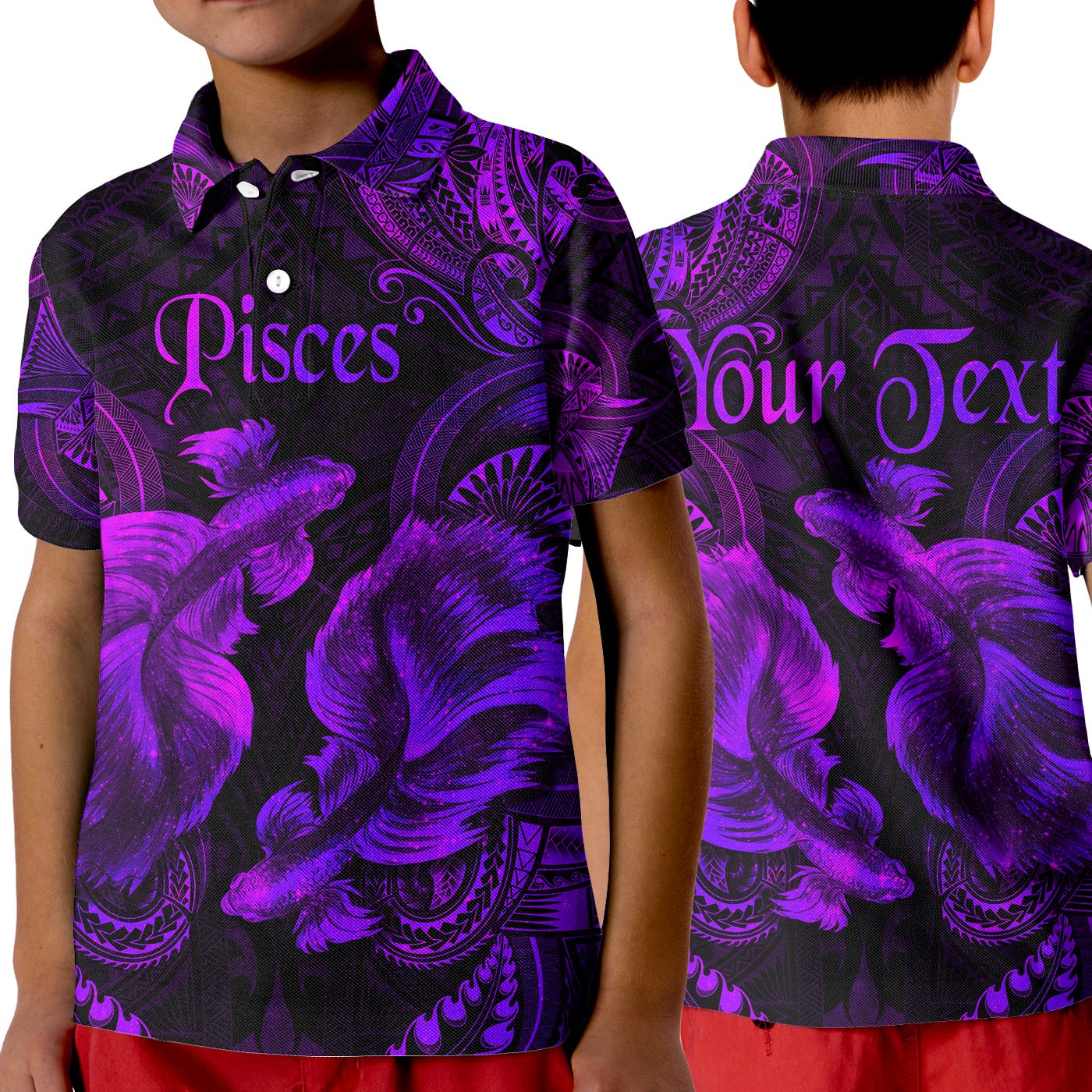 Custom Pisces Zodiac Polynesian Polo Shirt KID Unique Style Purple LT8 - Wonder Print Shop