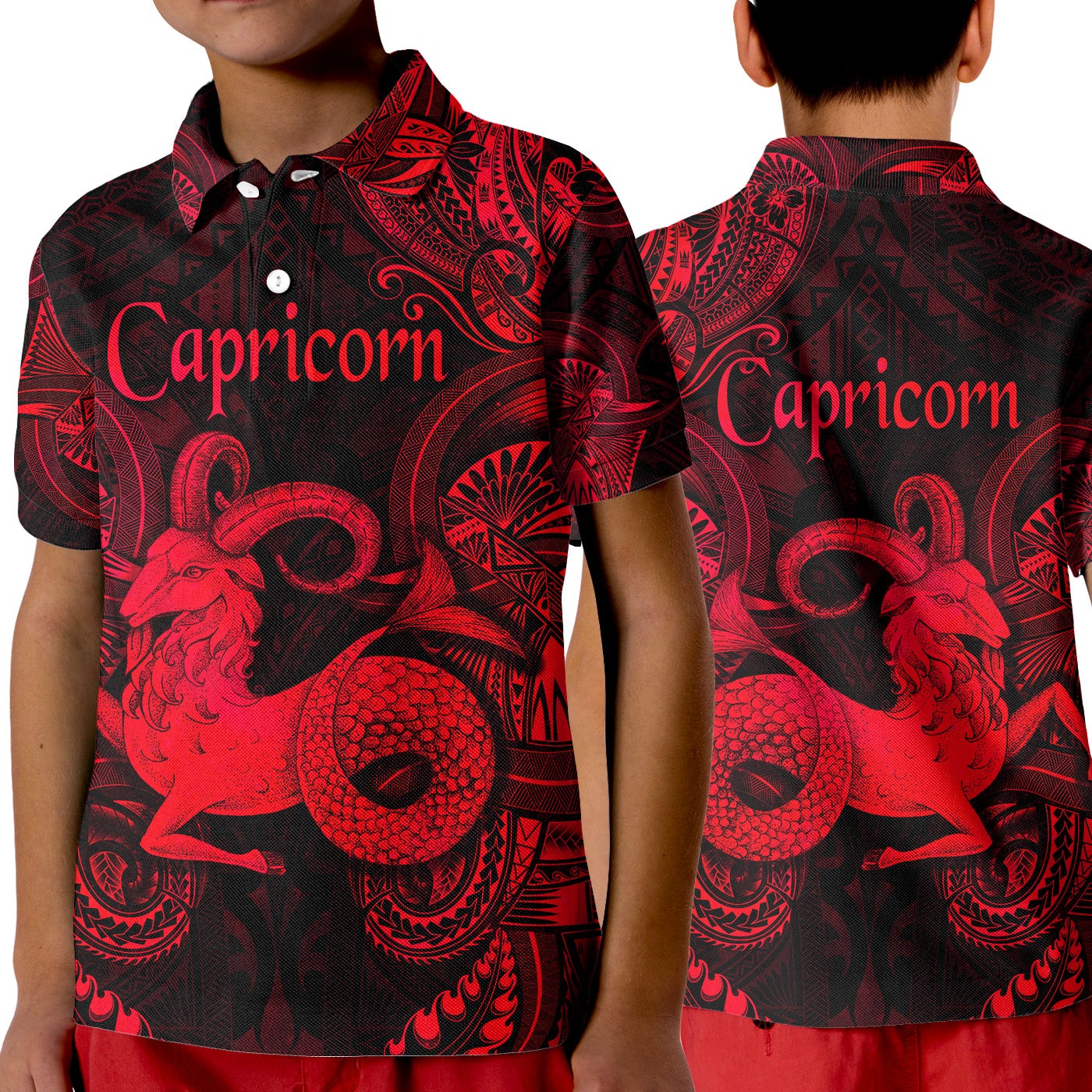 Capricorn Zodiac Polynesian Polo Shirt KID Unique Style Red LT8 - Wonder Print Shop