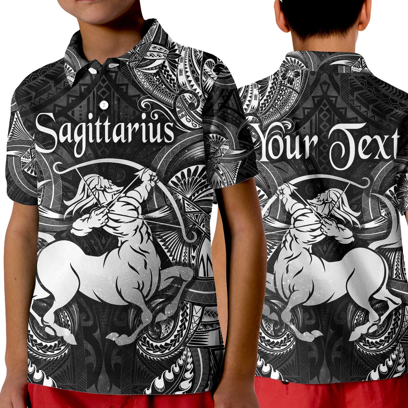 Custom Sagittarius Zodiac Polynesian Polo Shirt KID Unique Style Black LT8 - Wonder Print Shop