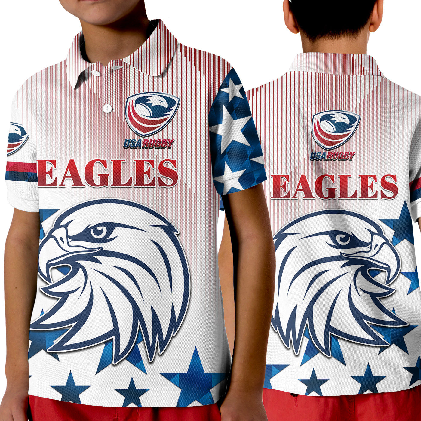 USA Rugby Polo Shirt KID Original Vibes White LT8 - Wonder Print Shop