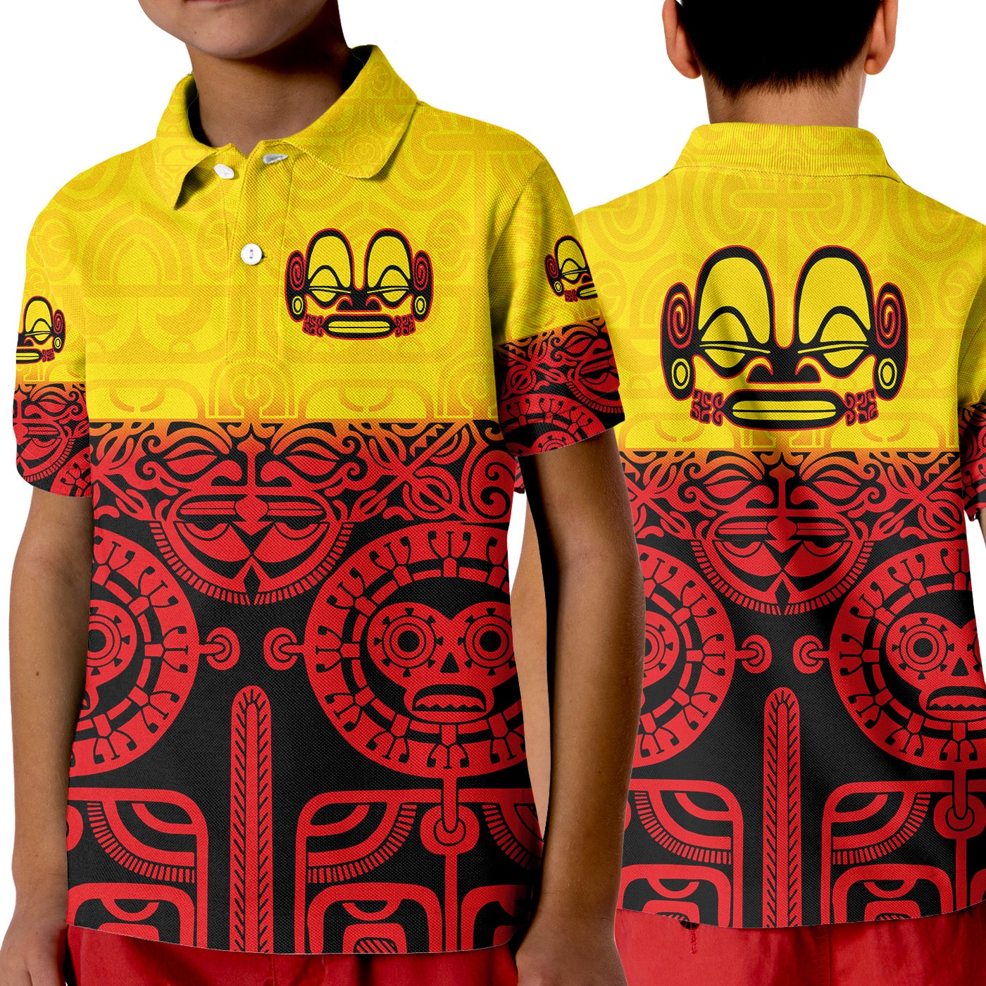 Marquesas Islands Polo Shirt KID Marquesan Tattoo Special Style Gradient Red LT8 - Wonder Print Shop