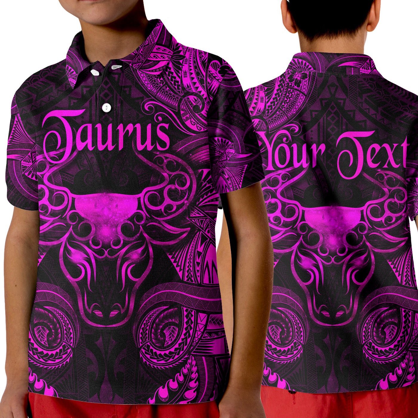 Custom Taurus Zodiac Polynesian Polo Shirt KID Unique Style Pink LT8 - Wonder Print Shop